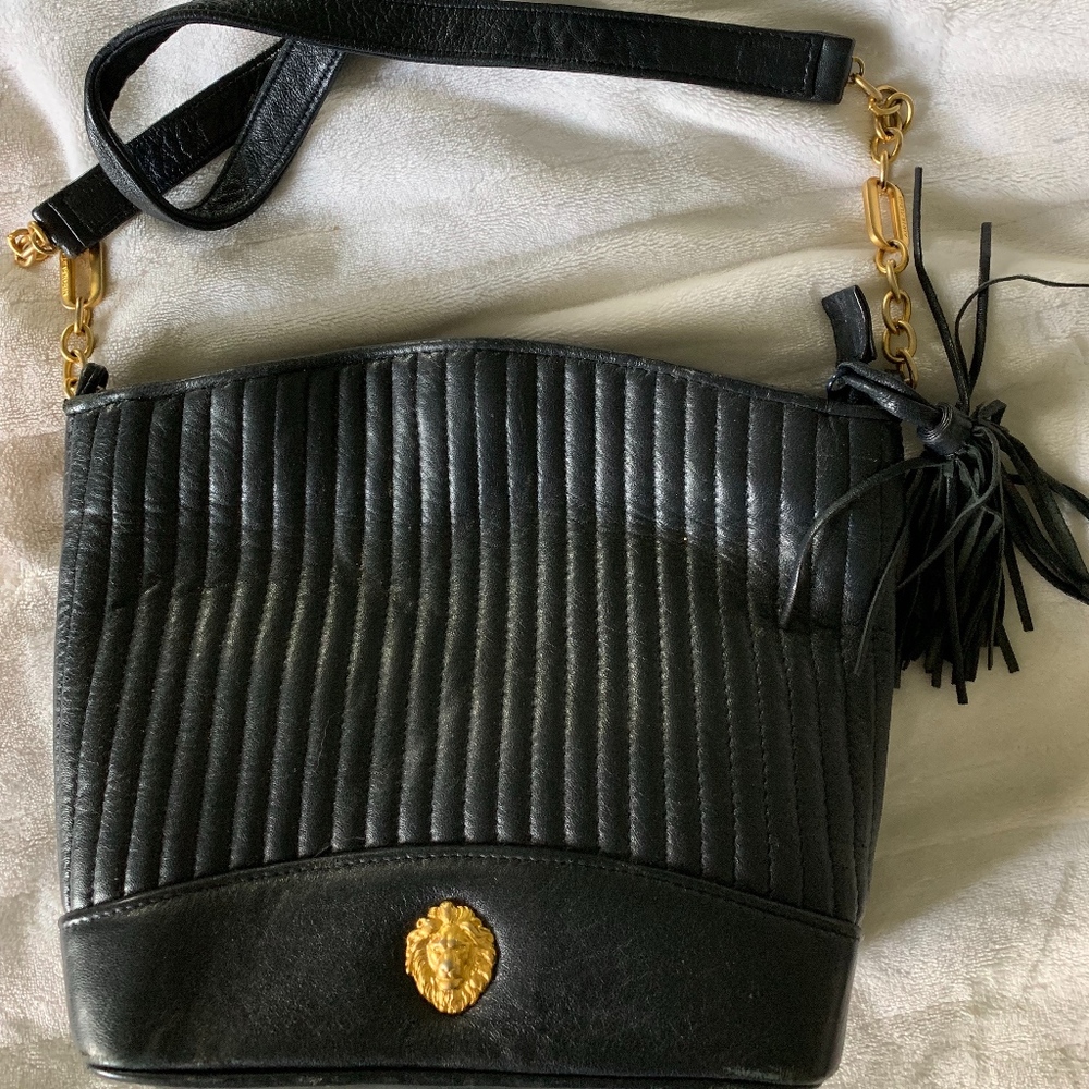Anne Klein Purse Hand Bag Navy Blue Quilted Gold